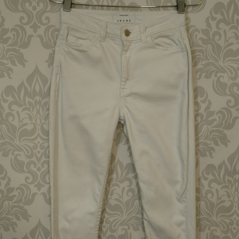 American Apparel White High Waisted Skinny Jeans Size 26 Ankle Zip Cotton